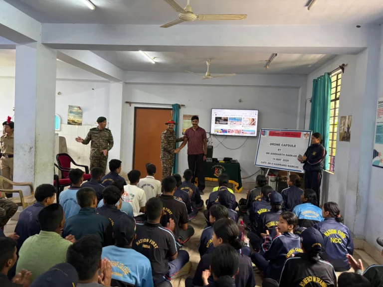 Instructor presenting to seated cadets during the FPV flight training session at Gangtok