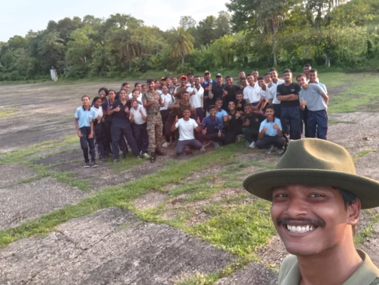 Large group of NCC cadets gathered on the field for the drone competition at Kancharapara