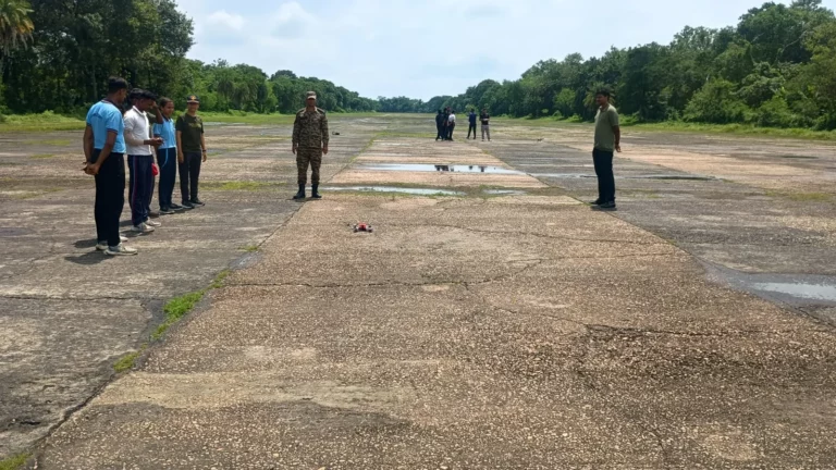 Cadets and instructors on the airfield runway during the drone flying session