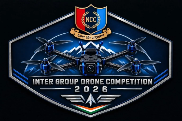 Inter Group Drone Competition 2026 event poster with the NCC emblem and a quadcopter